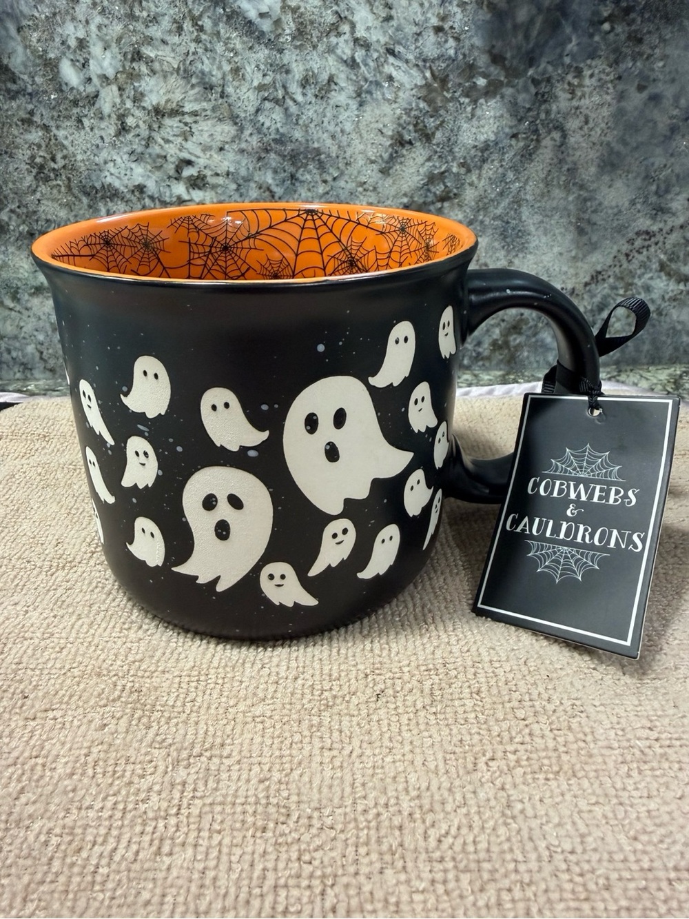 NWT Cobwebs & Cauldrons Ghost Halloween Ceramic Mug